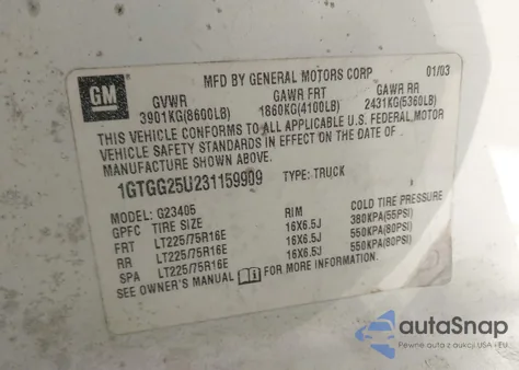 2003 GMC Savana Standard из США, поврежденный, VIN 1GTGG25U231159909